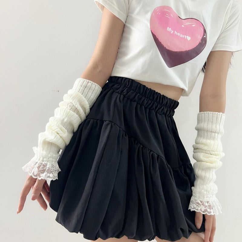DUNKOING Cute Y2K Arm Warmers Kawaii Knitted Wrist Warmers Long Japanese Harajuku Goth Fingerless Sleeve for Women Girls - Image 2
